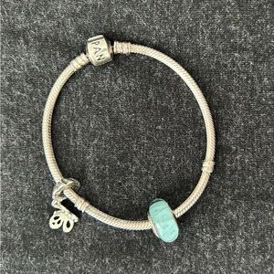 Pandora Charm Bracelet with Murino Glass Charm & Butterfly Charm